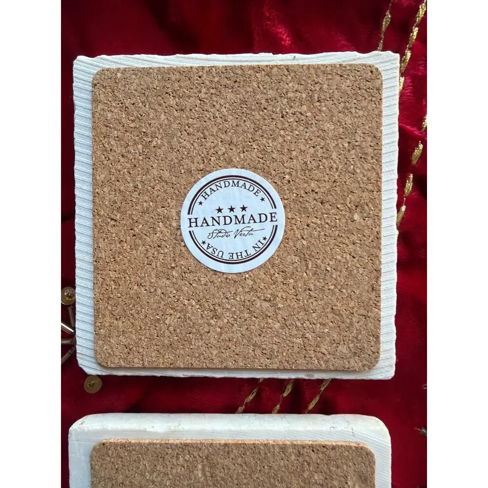 Studio Vertu Handmade Victorian Vintage Christmas 4” Coaster Set Made USA Gift